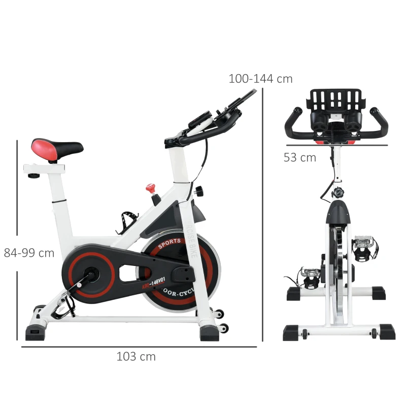 HOMCOM Vélo d'appartement avec écran LCD multifonctions vélo biking cardio-training selle et guidon réglables poids volant inertie 8 Kg acier blanc(m-3)