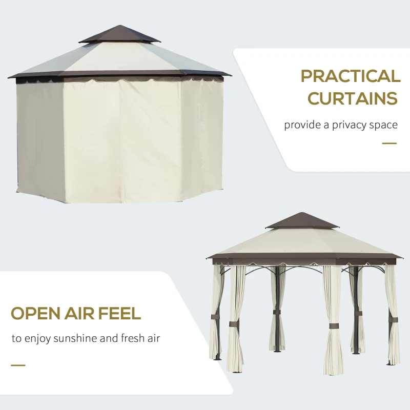 Outsunny 4 x 3.4m Hexagonal Metal Gazebo Garden Pavilion Outdoor Marquee Canopy Wedding Party Tent Shelter w/ Sidewall Panels