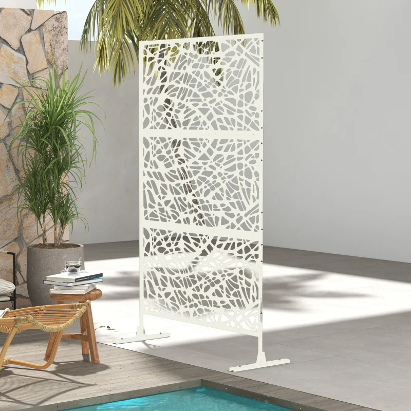 Outsunny Panneau brise vue décoratif paravent extérieur à motif géométrique ajouré en métal - 122 x 45 x 198 cm, blanc