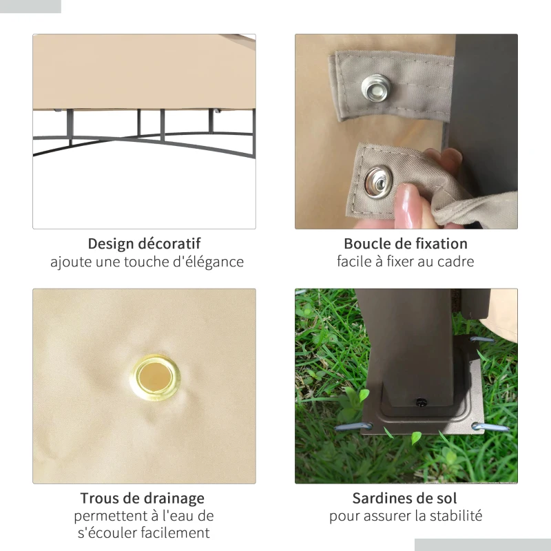 Outsunny Tonnelle pavillon de jardin 3x3m auvent pliable double toit pour ventilation auvents réglables structure en métal tissu polyester 3L x 3l x 2,7H m beige