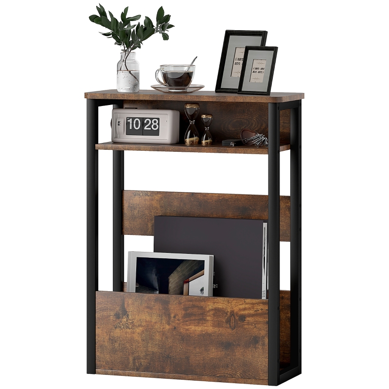 HOMCOM Table d'appoint table de chevet avec étagère à deux niveaux coins arrondis 46l x 18P x 58,5H cm brun rustique