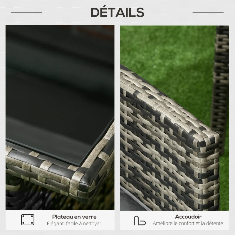 Outsunny Ensemble salon de jardin 6 pièces avec grande table rectangulaire 1 canapé 3 places 2 fauteuils 2 tabourets