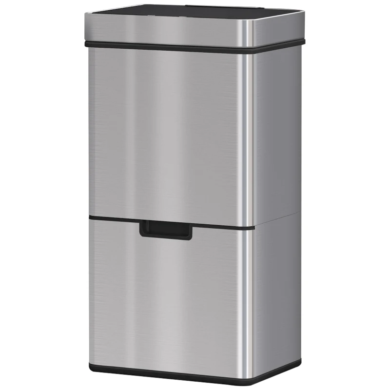 HOMCOM 72L Recycling Sensor Bin Stainless Steel 3 Compartments For Both Wet/Dry Waste w/Removable Lid  Kitchen Home