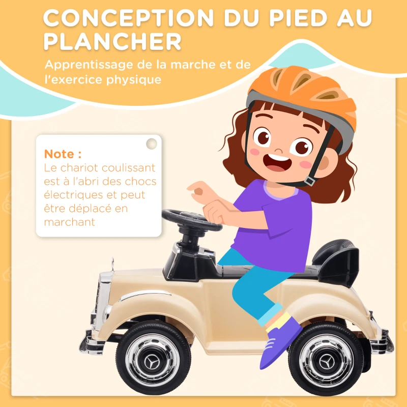 AIYAPLAY Porteur Enfants Voiture Licence Mercedes-Benz 300S 18-48 mois coffre rangement sous le siège beige