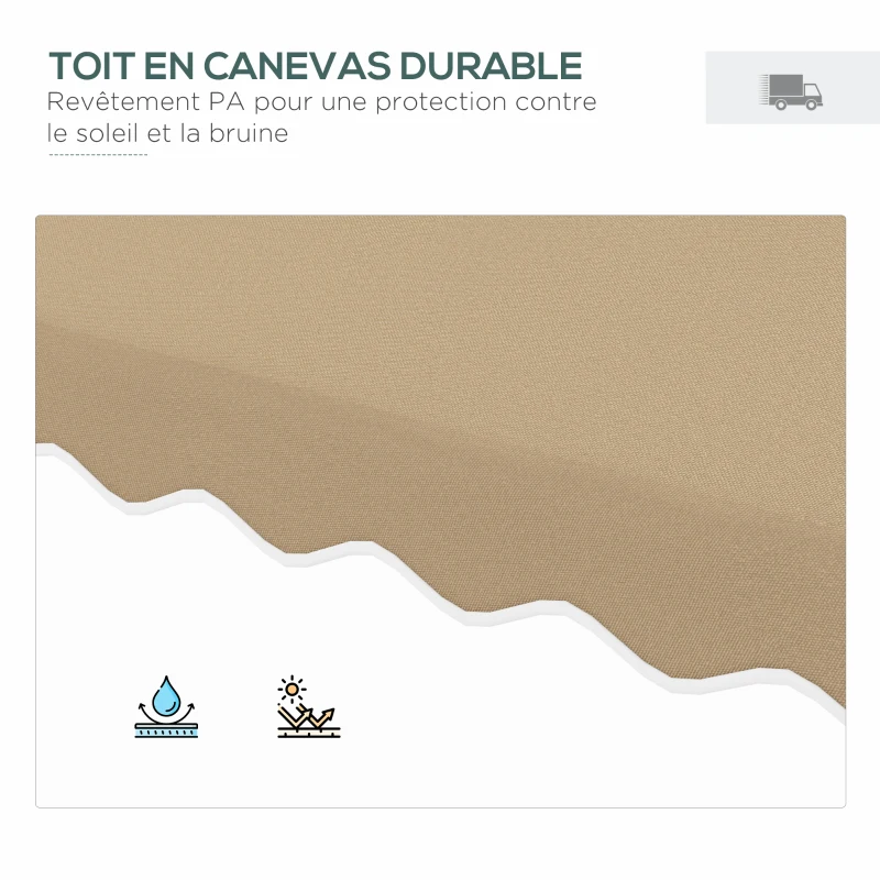 Outsunny Parasol déporté carré pour jardin avec pied en croix, poignée, lambrequin, double toit, 243L x 243l x 251H cm, kaki