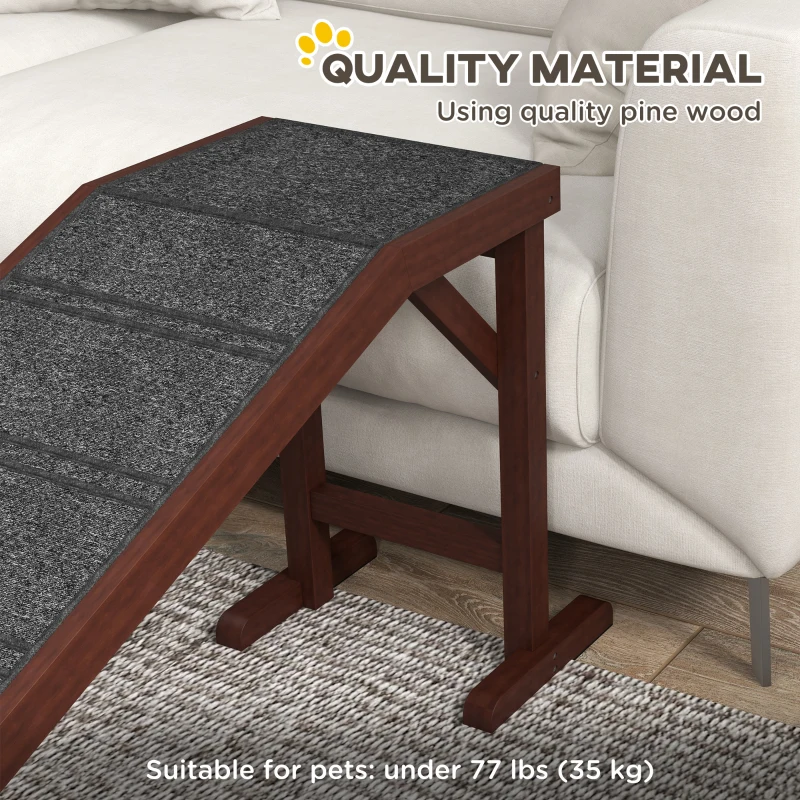 PawHut Pet Ramp for Dogs with Non-Slip Carpet and Top Platform - Brown & Grey
