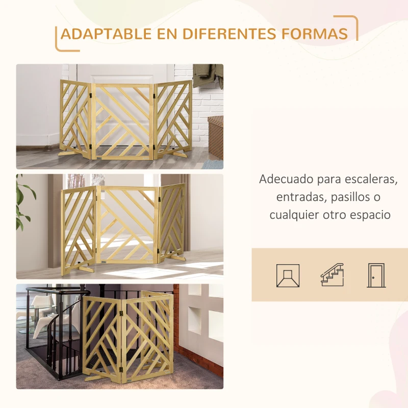 PawHut Barrera de Seguridad Plegable para Perros Valla de Madera con Patas para Escaleras y Puertas 181x35x76 cm Natural