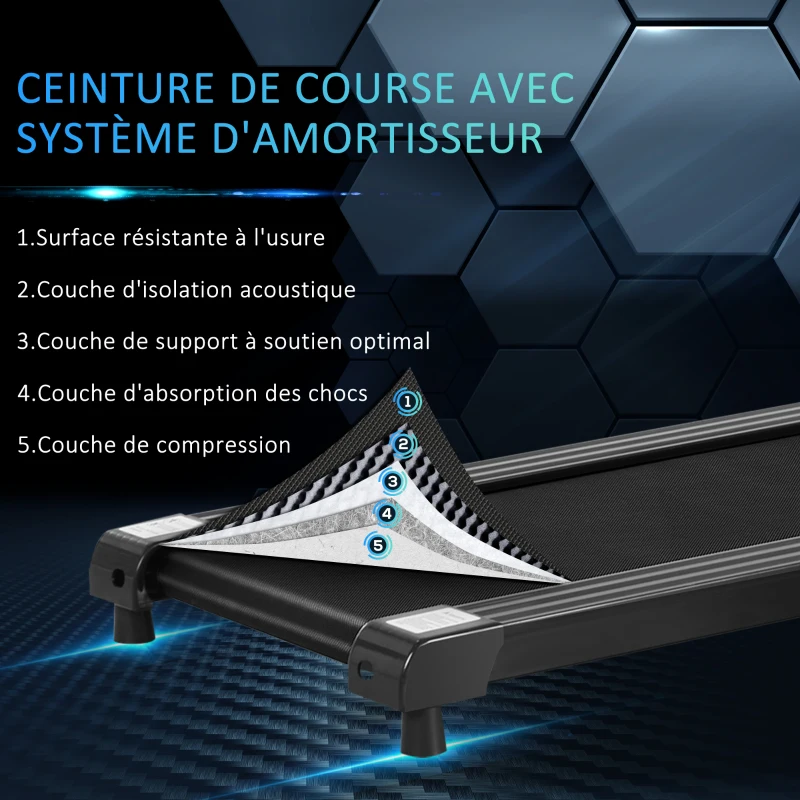 HOMCOM Tapis électrique de course pliable 1-9 Km/h 500 W écran LCD 3 programmes noir