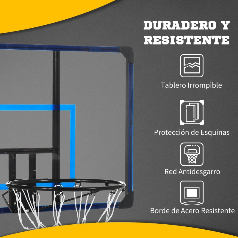 SPORTNOW Canasta de Baloncesto de Pared Aro de Baloncesto para Exterior 113x61x73 cm Azul y Negro