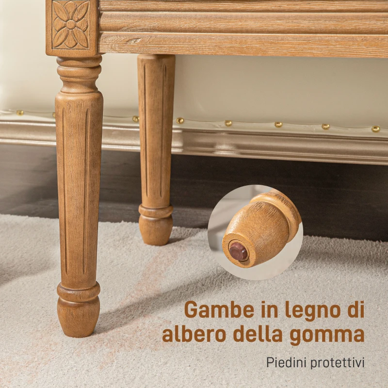 HOMCOM Panca Fondoletto Imbottita con Seduta Trapuntata a Bottoni in Tessuto e Legno, 120x41x48cm, Crema