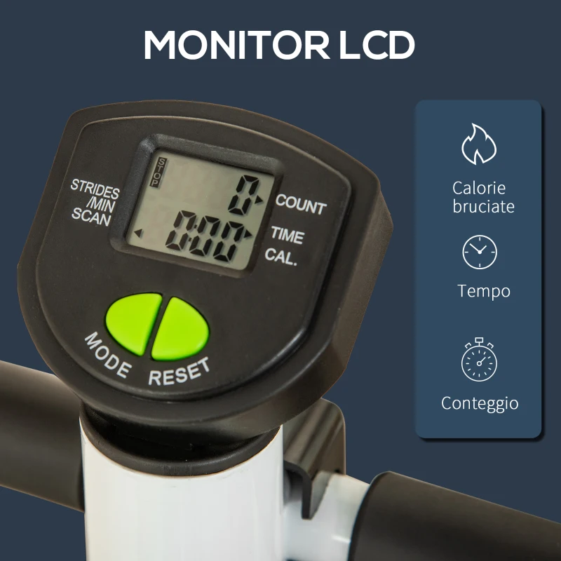 HOMCOM Stepper con Manubrio, Pedali Antiscivolo e Monitor LCD, in Acciaio e ABS, 55x44x108 cm, Bianco Nero e Verde