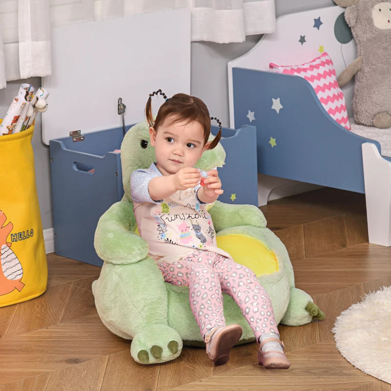 HOMCOM Sillón Infantil Diseño de Dinosaurio Sofá para Niños de 18-36 Meses Asiento Acolchado Antideslizante 60x55x59 cm Verde