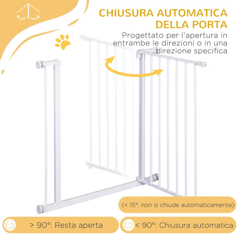 PawHut Cancelletto di Sicurezza per Animali Allargabile Facile Installazione con Supporti a Pressione Acciaio Resistente con  una Finitura Verniciata a Polvere Bianco 76x76-82cm