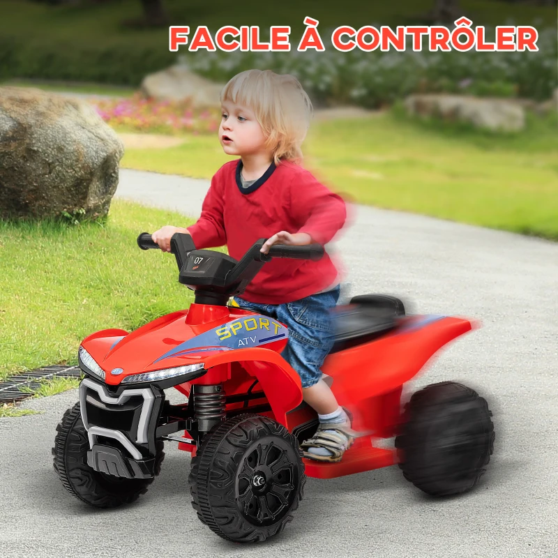 AIYAPLAY Quad électrique enfant 6V voiture électrique enfants vitesse de 2,5 km/h pour enfants 18-36 mois 71 x 40,5 x 45 cm rouge