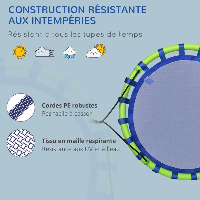 Outsunny Balançoire nid d'oiseau ronde hauteur réglable à suspendre enfant adulte jardin capacité de charge 150 kg Ø 100 cm bleu