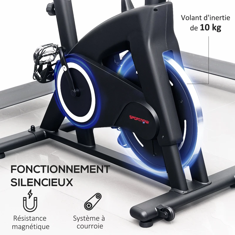 SPORTNOW Vélo d'appartement fitness silencieux résistance, selle et poignée réglables, écran LCD, support tablette, noir
