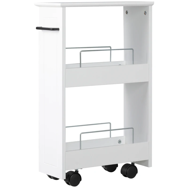 kleankin Carrello Salvaspazio Multiuso in Legno MDF e Ruote, 42.5x20.3x66.7cm, Bianco