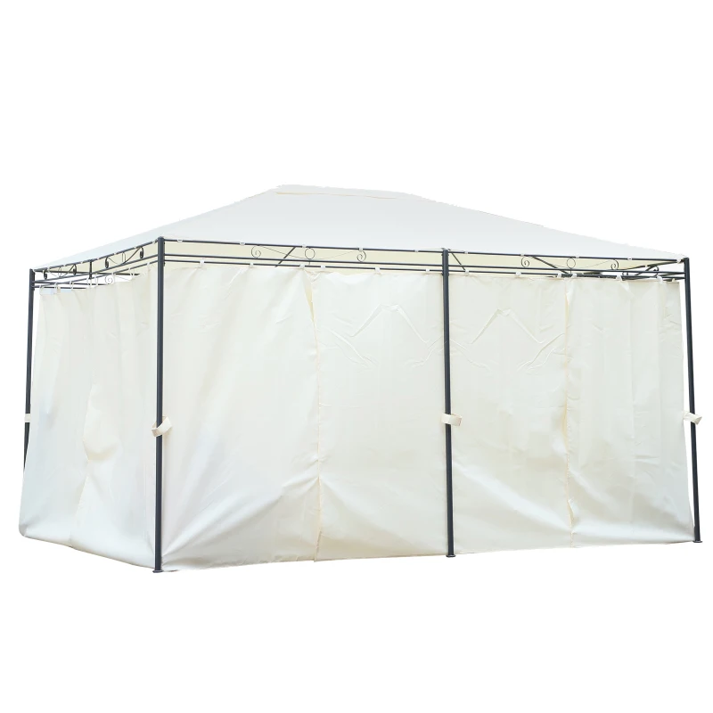 Outsunny Tonnelle barnum pavillon de jardin style colonial toiles latérales amovibles 3L x 4l x 2,55H m crème