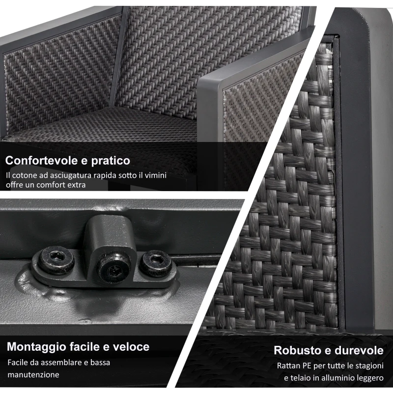 Outsunny Salotto da Giardino con Divano da Esterno e Tavolino, Mobili da Giardino in Rattan Sintetico, Set 4 Pz, Grigio