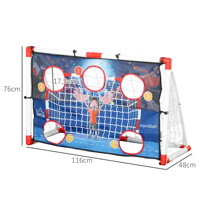 HOMCOM Cage de handball enfant exterieur but 5 zones cibles ballon de handball gonflable pompe 116 x 48 x 76 cm blanc