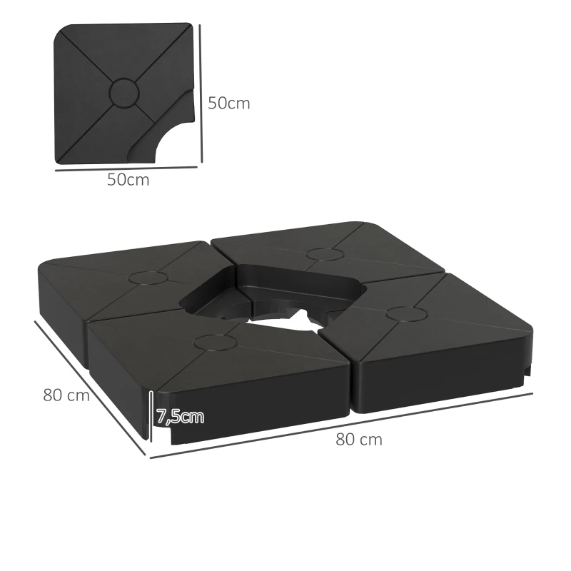 Outsunny Umbrella Weights for Cantilever Parasols, Set of 4 Heavy Duty Parasol Base Weights, 64kg Sand or 55kg Water Filled, Black