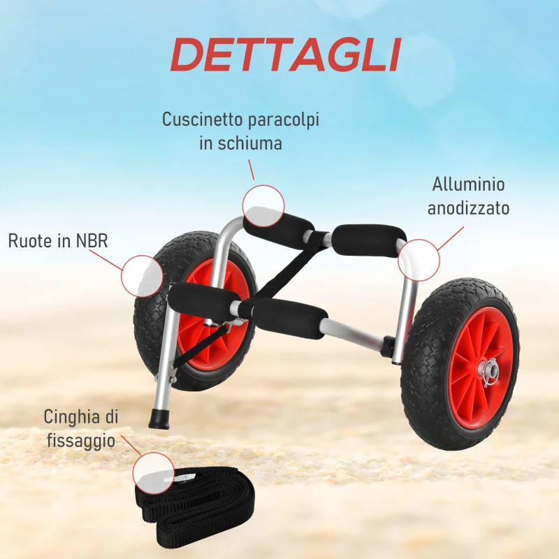 HOMCOM Carrello per Kayak Pieghevole Pneumatici 25cm Adatto a Tutte Superfici
