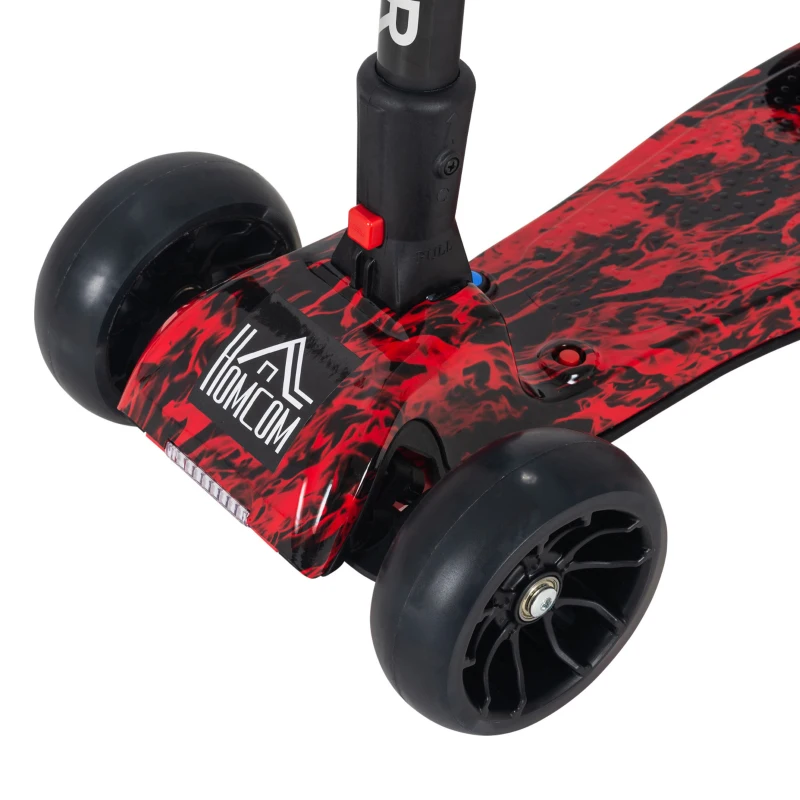 HOMCOM Patinete para Niños Scooter Plegable con Altura Ajustable de 4 Niveles y Música Luces y Nebulizador de Agua +3 Años 62x27x63-81 cm Rojo