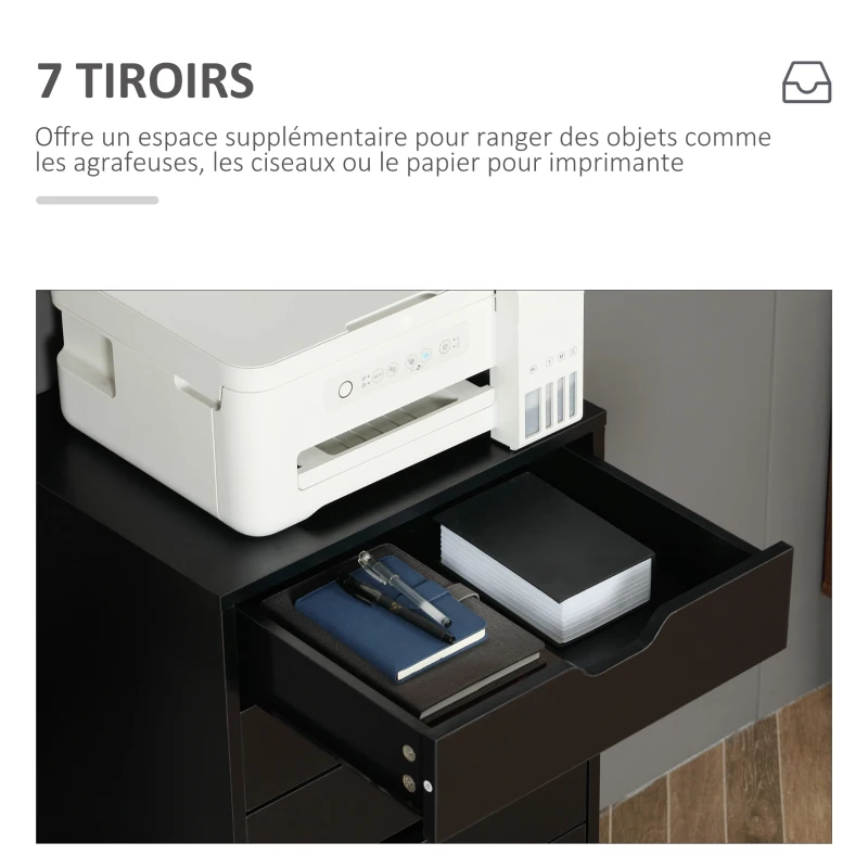 Vinsetto Caisson de bureau à roulette meuble rangement bureau avec 7 tiroirs organisateur pour documents, format A4 ou lettres