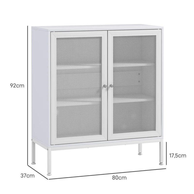 HOMCOM Buffet meuble de cuisine à 3 niveaux avec 2 portes grillagées avec étagère réglable 80 x 37 x 92 cm blanc