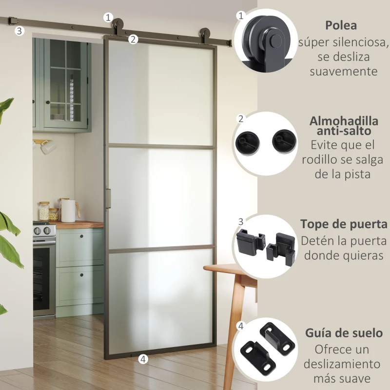 HOMCOM Herrajes para Puerta Corredera 200 cm Kit de Accesorios para Puerta de Granero de Madera 200x40x0,6 cm Negro