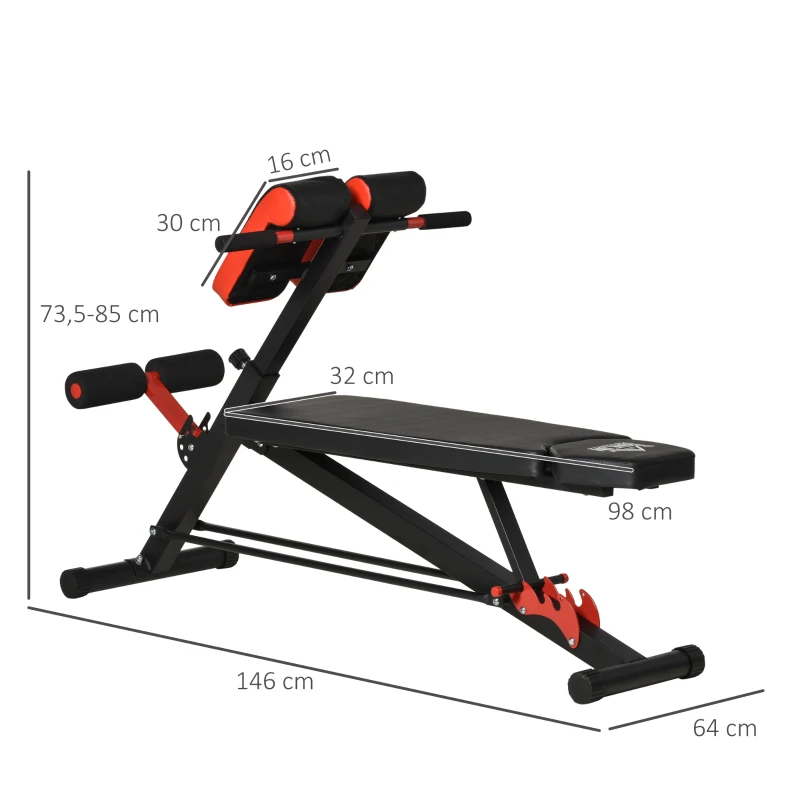 HOMCOM Banco de Pesas Multifuncional Banquillo de Gimnasio Completo Respaldo Inclinable en 3 Posiciones 64x146x73,5-85 cm Negro