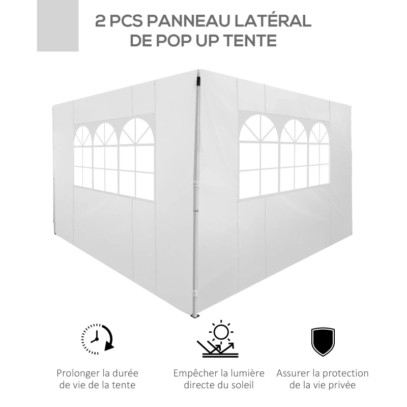 Outsunny Parois latérales de Rechange Barnum tonnelle 3 x 3 ou 3 x 6 m 2 pièces 2 Grandes fenêtres Blanc