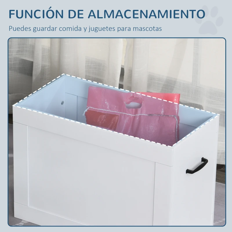 PawHut Cuencos para Perros con 2 Tazones de Acero Inoxidable y Espacio de Almacenaje Oculto 60x30x41 cm Blanco