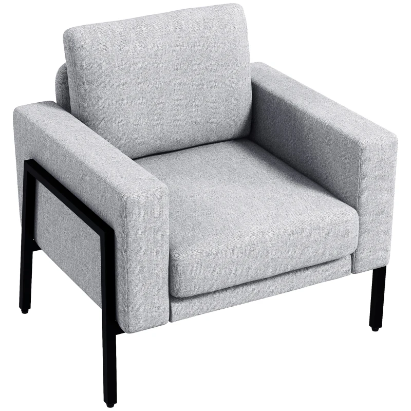 HOMCOM Poltroncina Imbottita per Soggiorno e Camera con Cuscini per Seduta e Schienale, 82x70x83.5 cm, Grigio