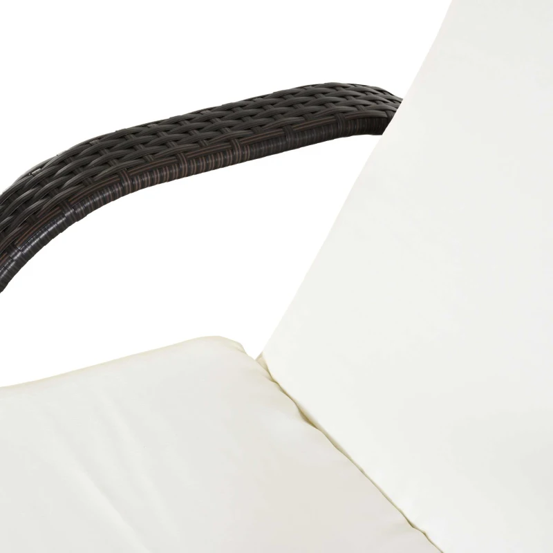 Outsunny Lettino Prendisole da Giardino con Ruote, Sedia a Sdraio per Spiaggia con Altezza Regolabile in Rattan, Marrone e Crema, 200x73x103cm