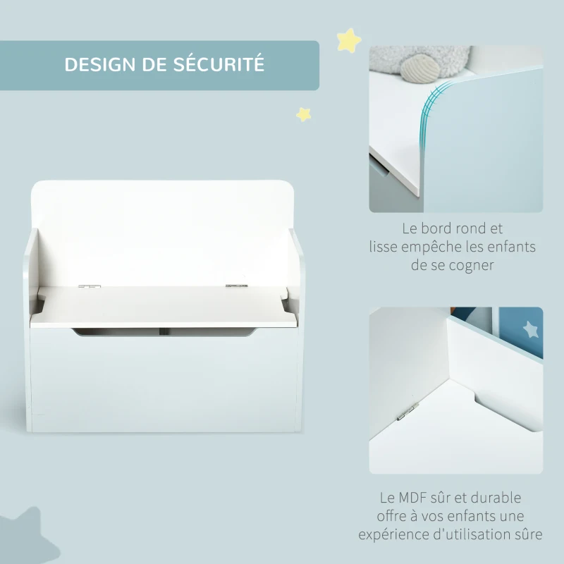 HOMCOM Coffre à jouets pour enfants banc meuble de rangement vérin pneumatique 60 x 30 x 50 cm blanc
