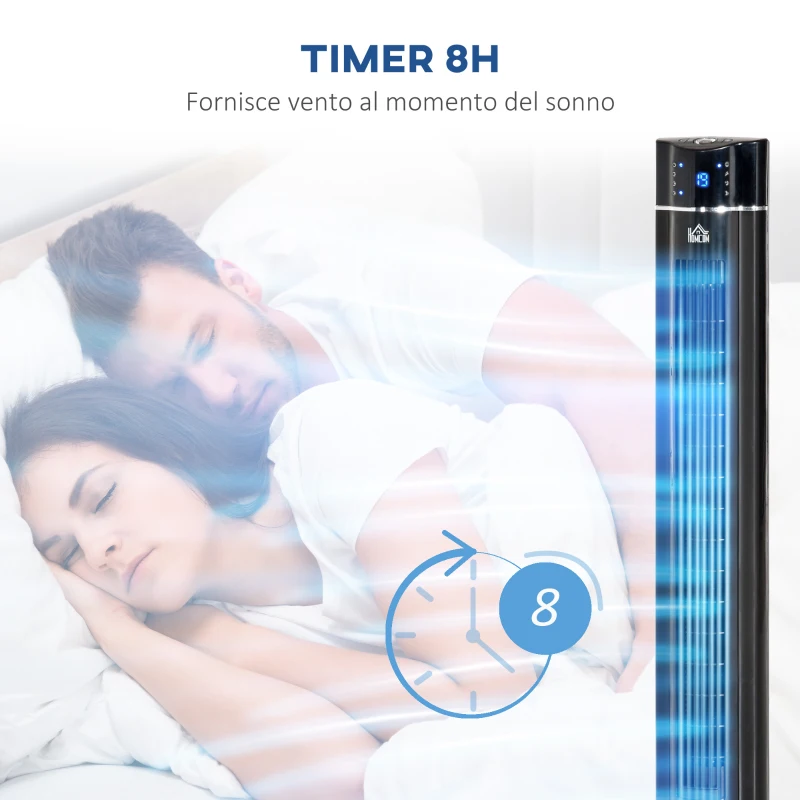 HOMCOM Ventilatore a Colonna 60W con 3 Velocità, 3 Modalità e Timer 8h, in ABS, Ø32x106.8 cm, Nero