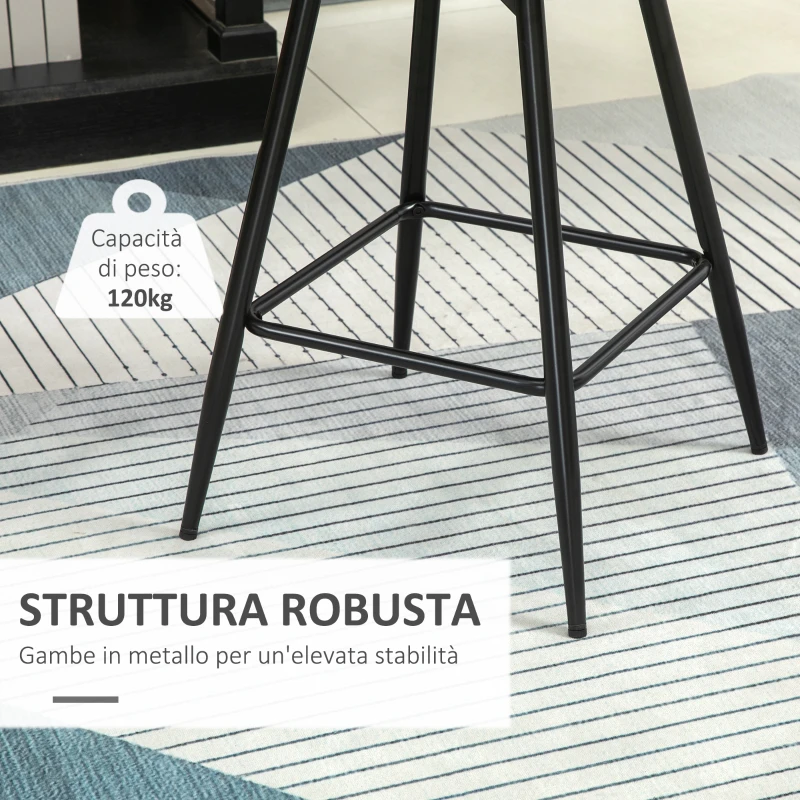 HOMCOM Set 2 Sgabelli da Bar con Schienale e Poggiapiedi in Stile Nordico in Metallo e Velluto, color Crema, 45x47x84 cm