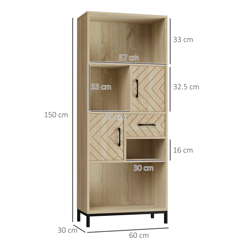 HOMCOM Scaffale Libreria da Parete con Ante e Cassetti in Legno, Design Moderno, 60 x 30 x 150cm
