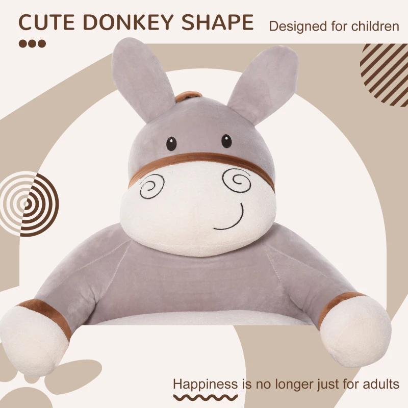 HOMCOM Animal Kids Sofa Chair Cartoon Cute Donkey Multi-functional with Armrest Flannel PP Cotton 60 x 55 x 60cm Grey