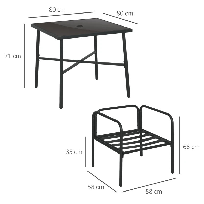 Outsunny Salon de jardin ensemble table et chaises 5 pièces 1 table à manger carrée et 4 chaises 4 coussins