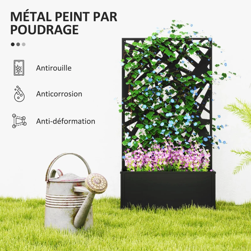 Outsunny Jardinière avec brise-vue paravent treillis pour Plante Grimpante, bac à Fleurs - dim. 61L x 23l x 113H cm