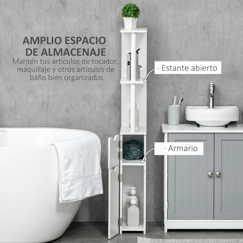 kleankin Mueble de Baño con Puertas y Estantes Abiertos Armario de Baño Estilo Moderno 15,2x29,8x118 cm Blanco