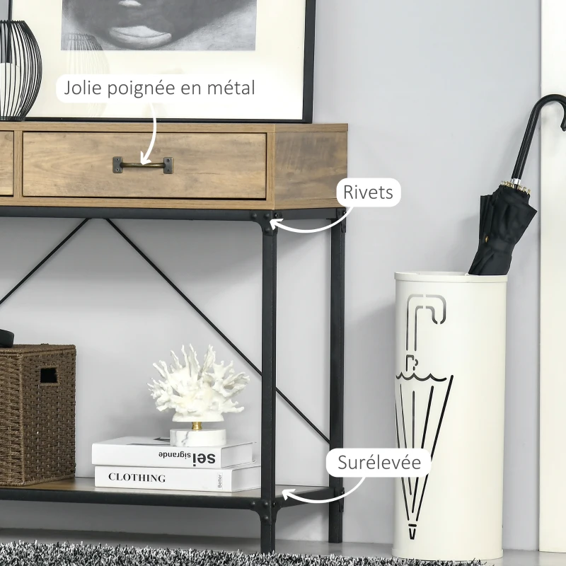 HOMCOM Table Console Table d'appoint d'entrée Industriel dim. 100L x 35l x 76H cm avec 2 tiroirs et 1 plateau Aspect Bois