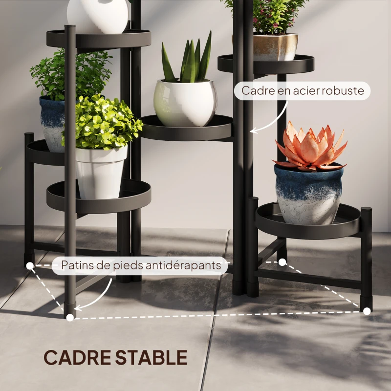 Outsunny Support plantes intérieur en acier 8 niveaux étagère à plantes structure triangulaire pliable 75 x 49 x 82 cm noir