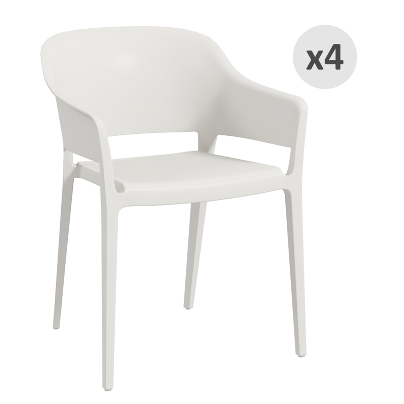 Outsunny Set 4 Sedie da Giardino in Plastica Impilabili con Braccioli e Schienale Alto in PP, Bianco