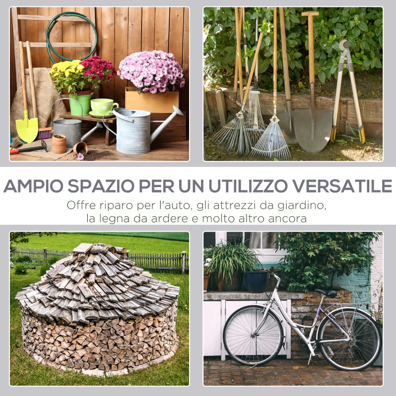Outsunny Casetta da Giardino e Tenda Garage 2x2m per Auto e Bici, Acciaio e Copertura Anti-UV, Grigio
