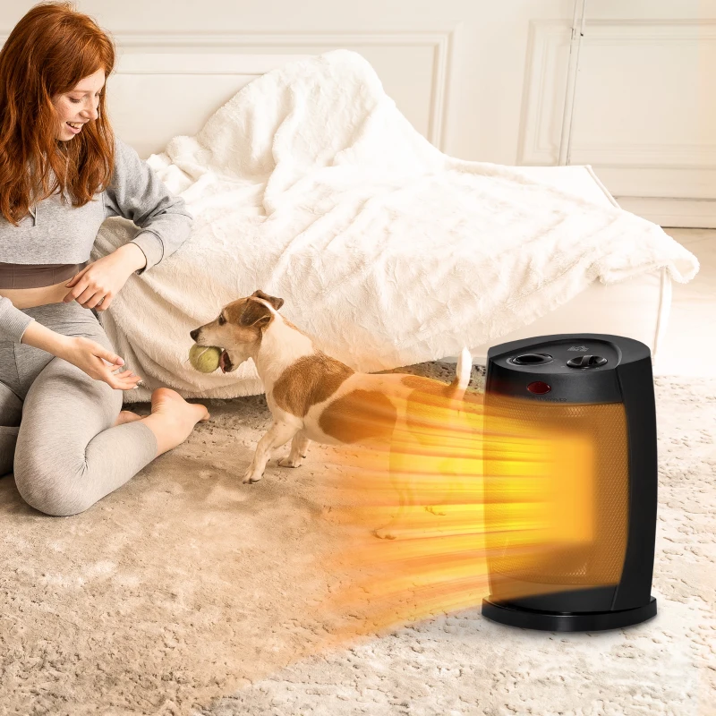HOMCOM Chauffage soufflant oscillant 1500 W - mini radiateur céramique PTC - 3 niveaux de puissance - chauffage d'appoint noir