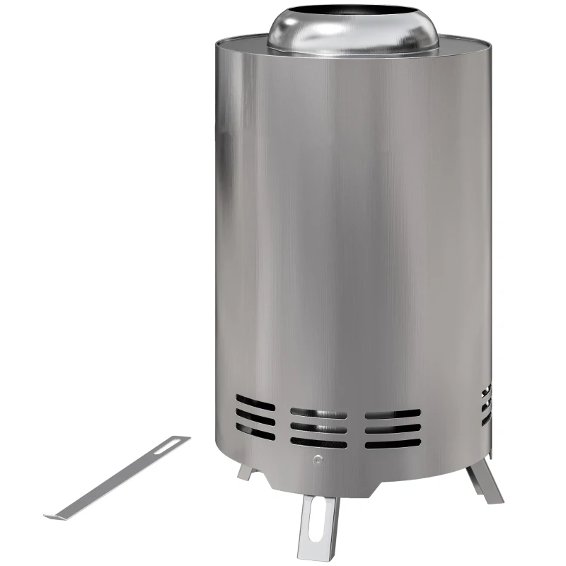 Outsunny Smokeless Fire Pit, 16 x 16 cm Stainless Steel Portable Wood Burning Firepit with Poker, Wood or Pellet Fuelled Tabletop Fire Pit for Garden Camping Bonfire Party, Silver Tone