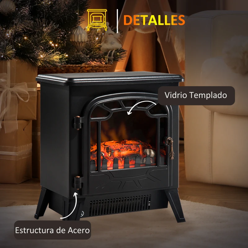 HOMCOM Calentador de Chimenea con Efecto de Llama Termostato y Protección contra Sobrecalentamiento 36x25,5x41,5cm Negro
